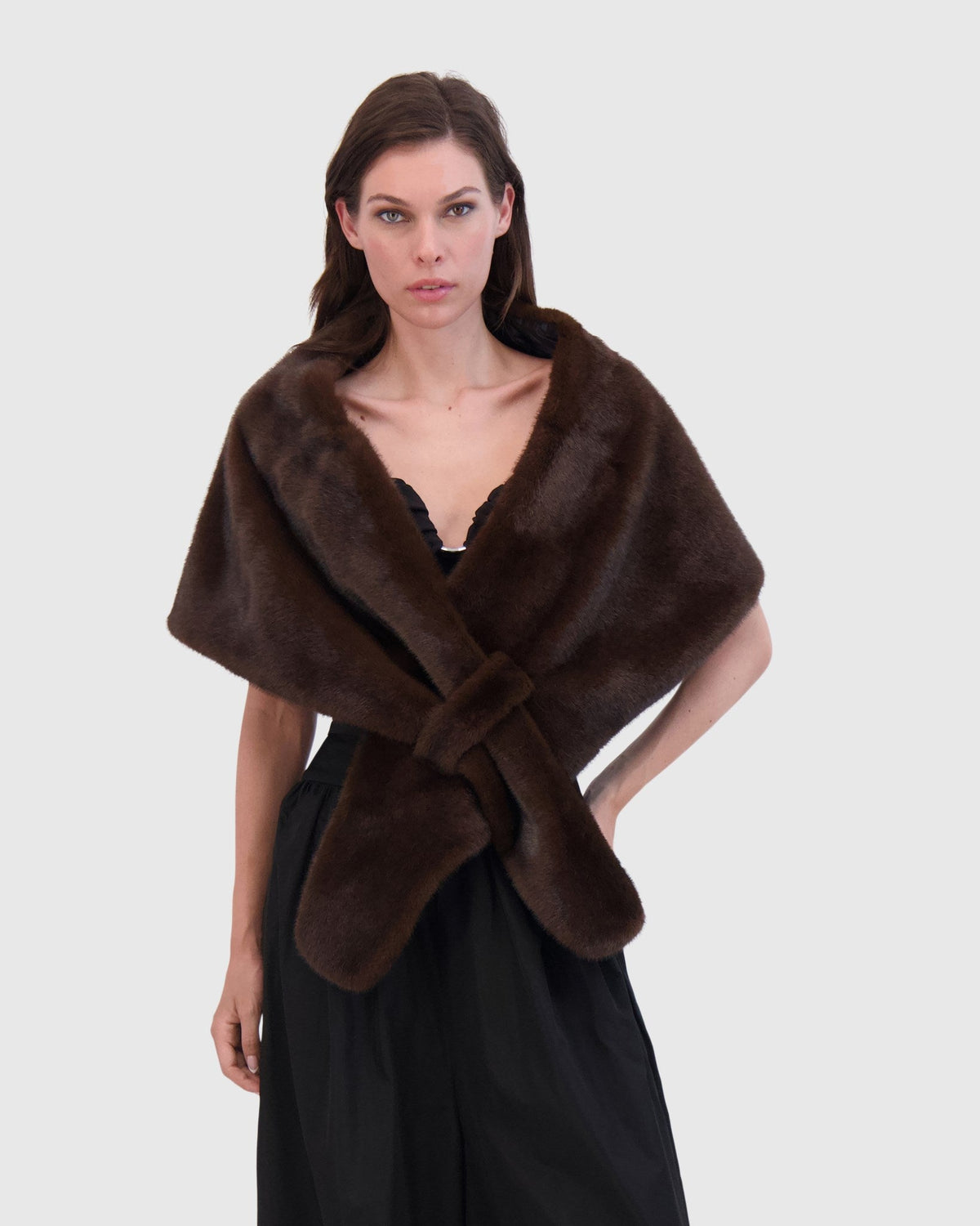 FUR-FREE MINK (FAUX FUR) STOLE - BROWN