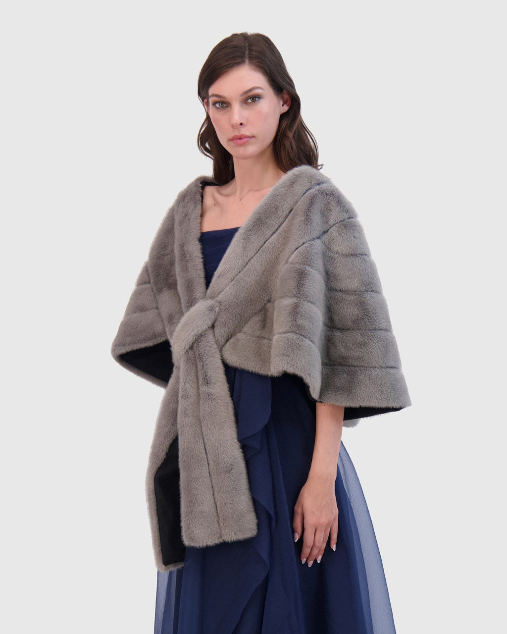 FUR-FREE MINK (FAUX FUR) STOLE - DARK GRAY