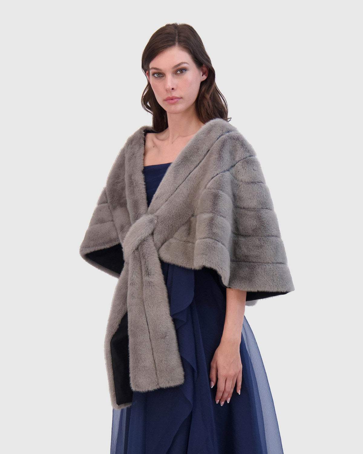 FUR-FREE MINK (FAUX FUR) STOLE - DARK GRAY