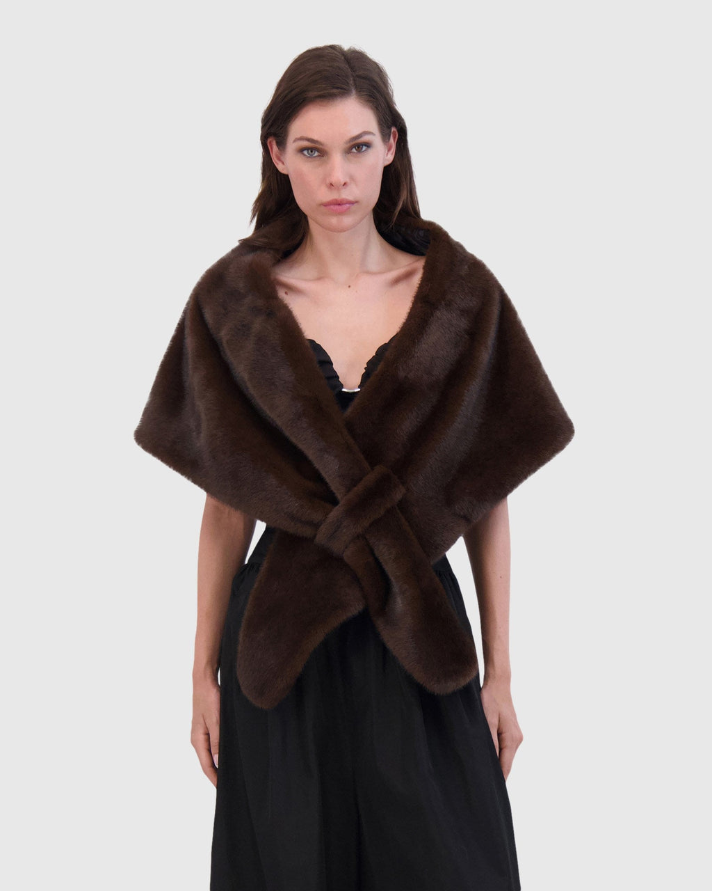 FUR-FREE MINK (FAUX FUR) STOLE - BROWN