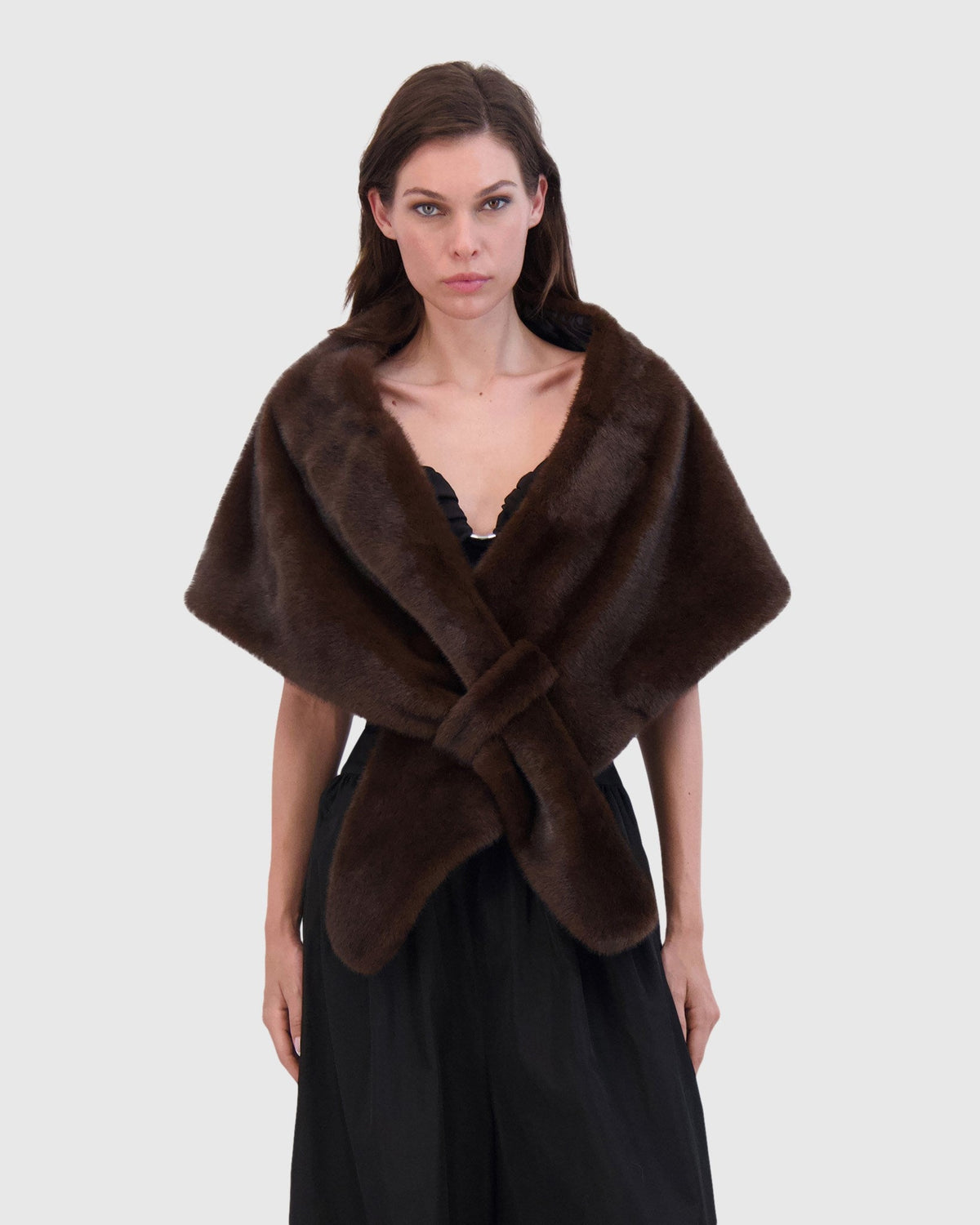 FUR-FREE MINK (FAUX FUR) STOLE - BROWN