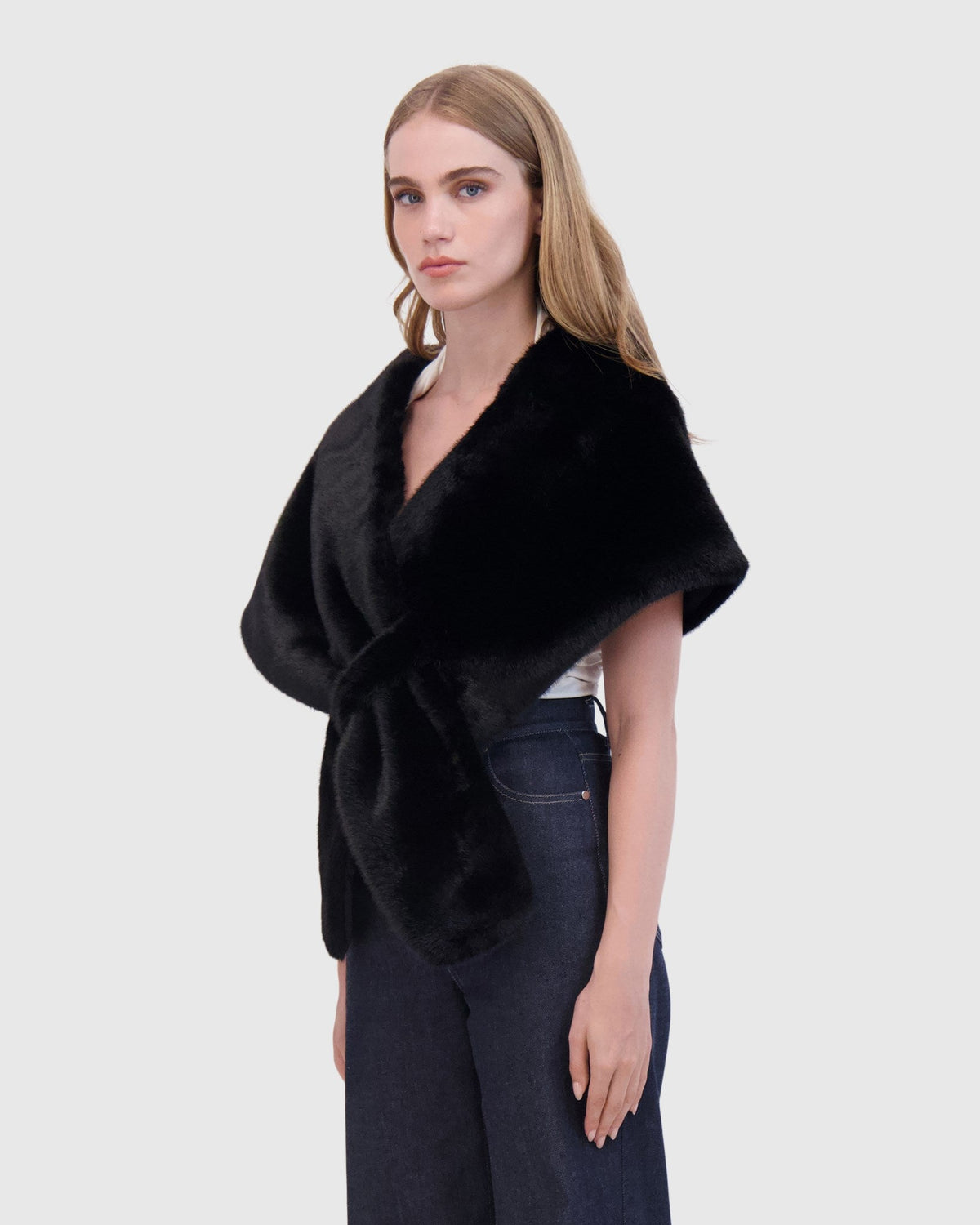FUR-FREE MINK (FAUX FUR) STOLE - BLACK