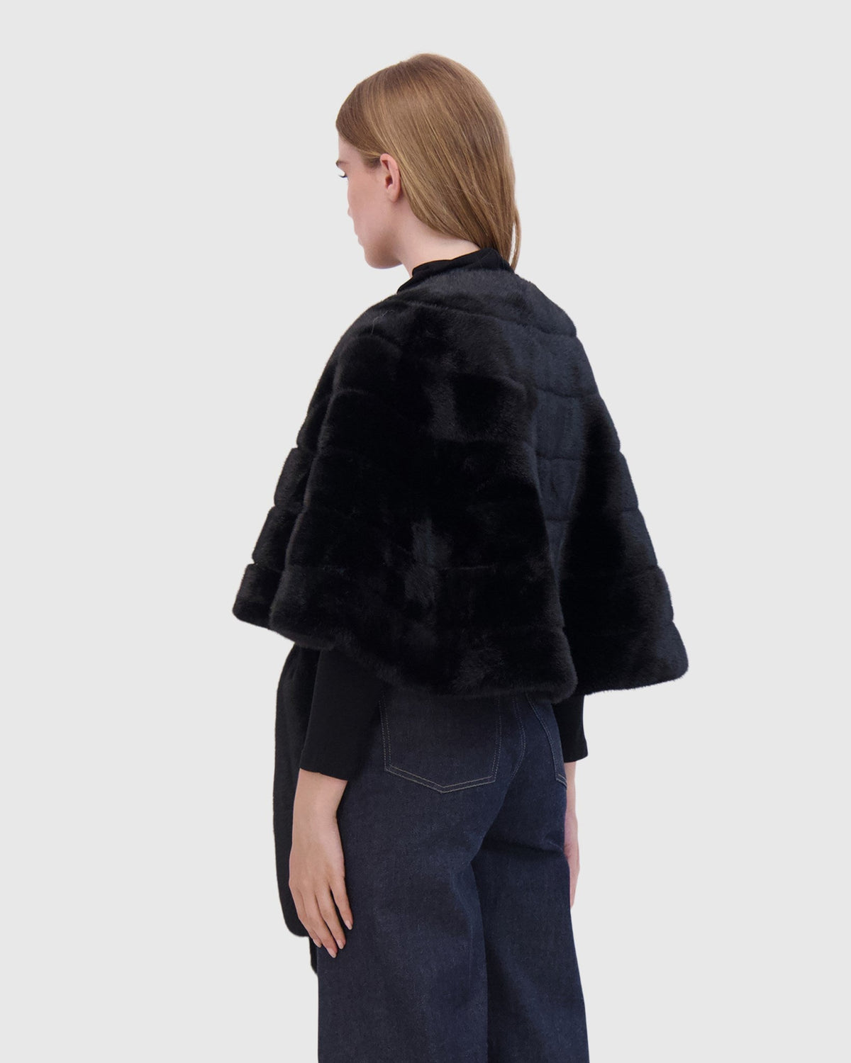 FUR-FREE MINK (FAUX FUR) STOLE - BLACK