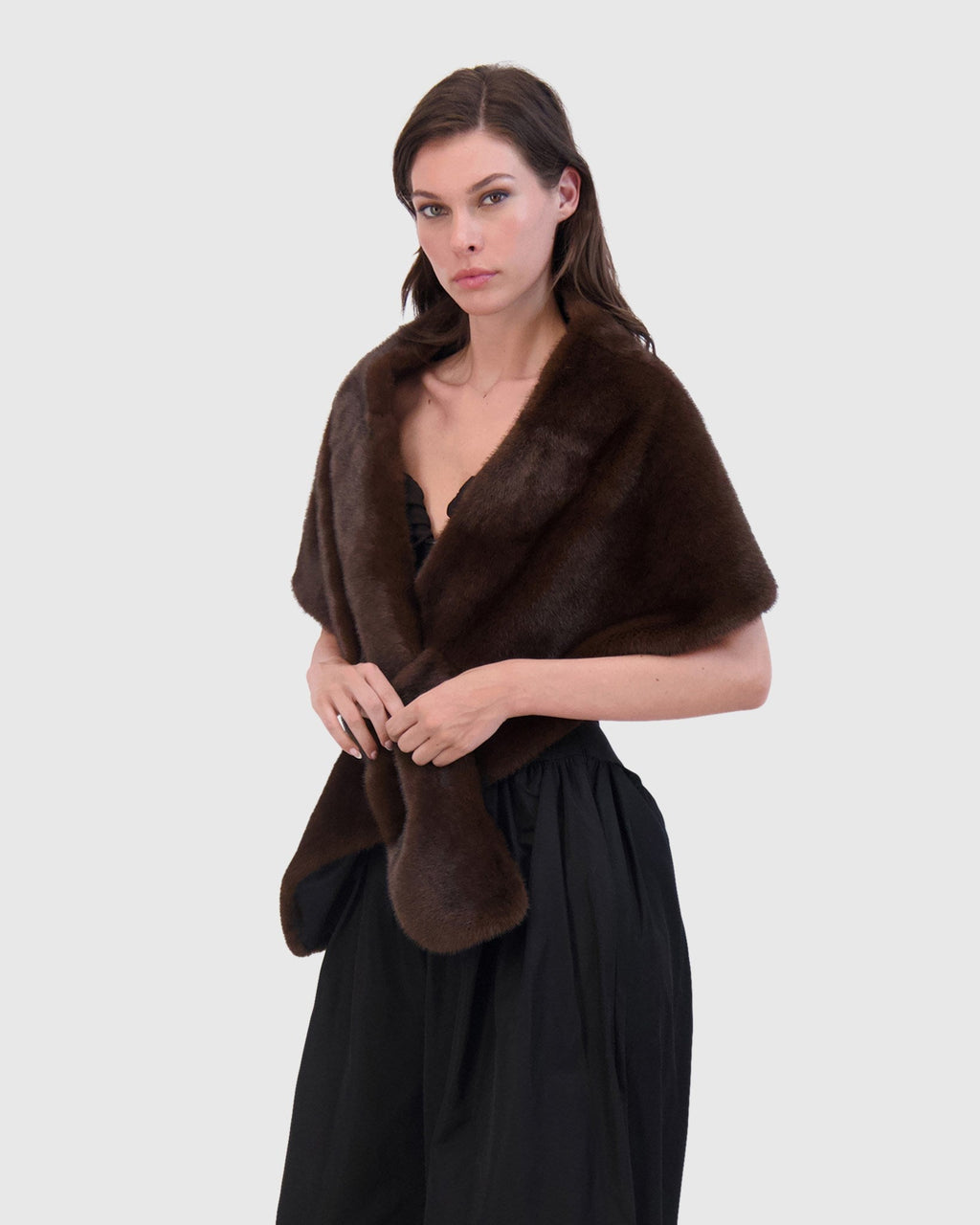FUR-FREE MINK (FAUX FUR) STOLE - BROWN