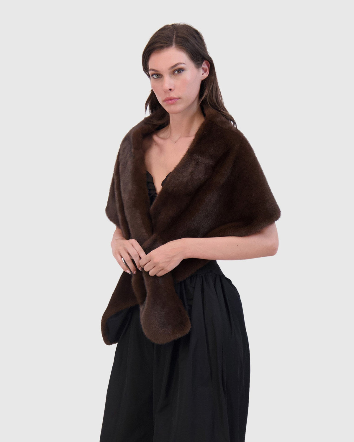 FUR-FREE MINK (FAUX FUR) STOLE - BROWN