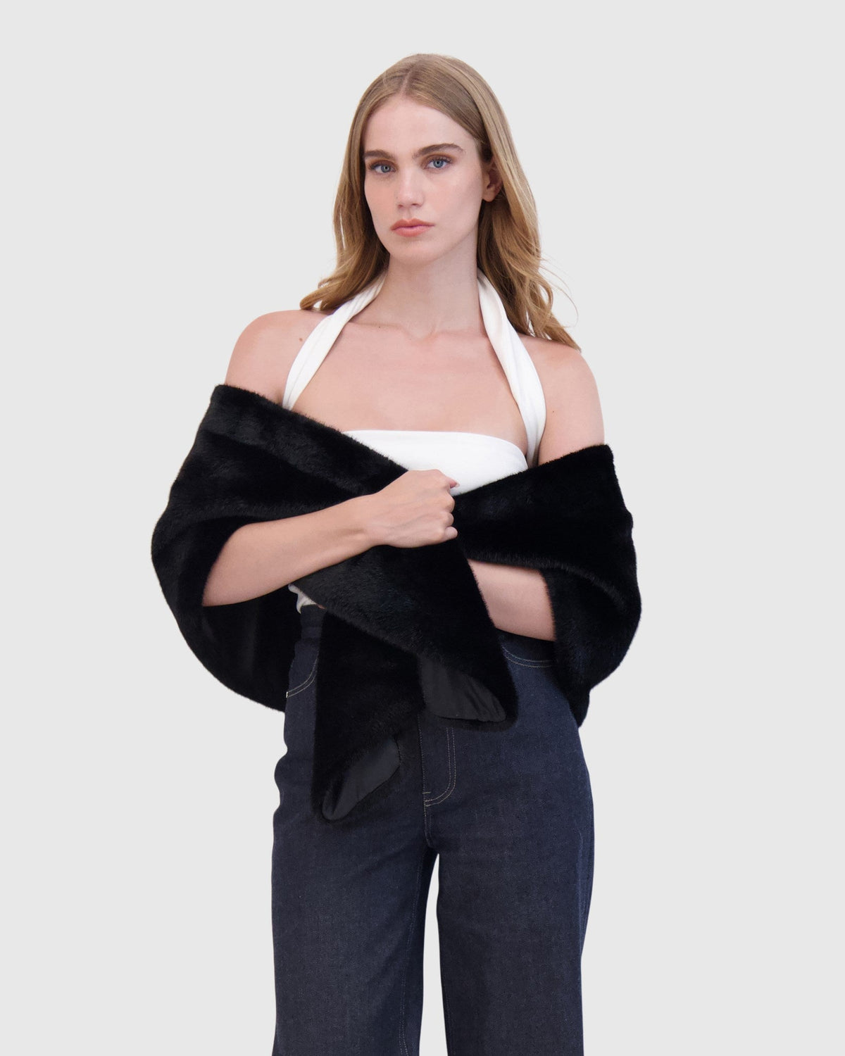 FUR-FREE MINK (FAUX FUR) STOLE - BLACK