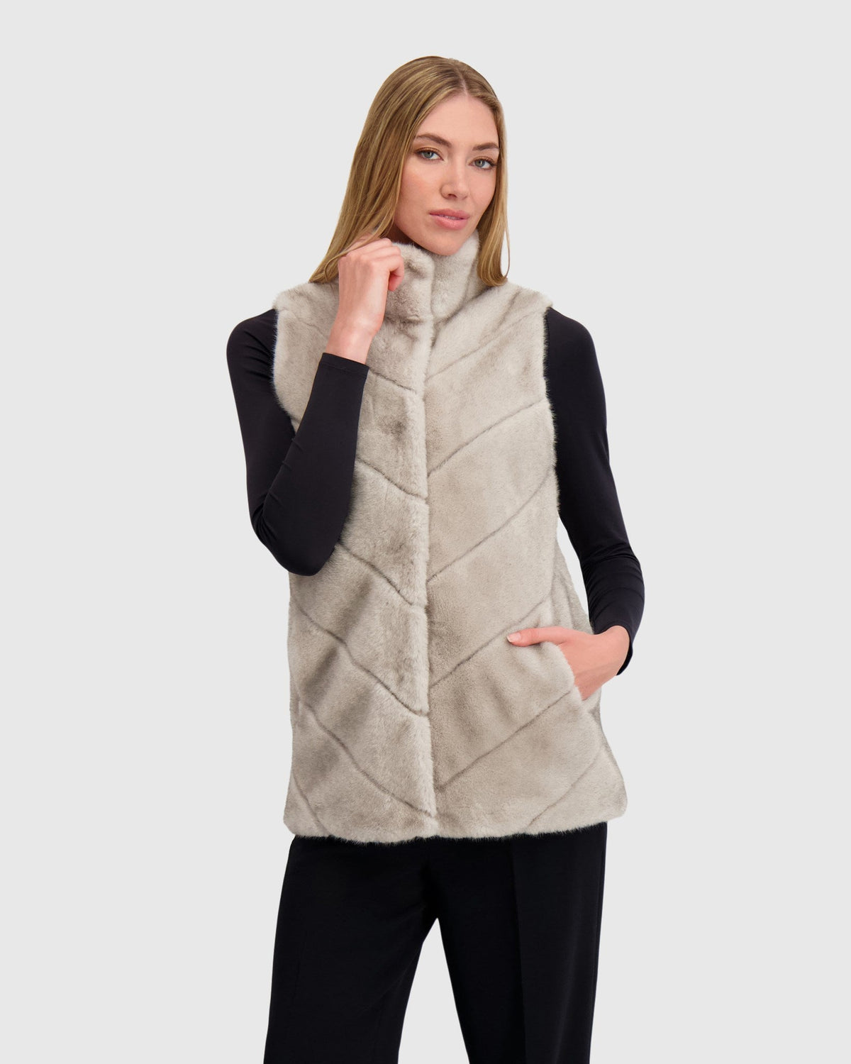 FUR-FREE MINK (FAUX FUR) VEST - SILVER BLUE