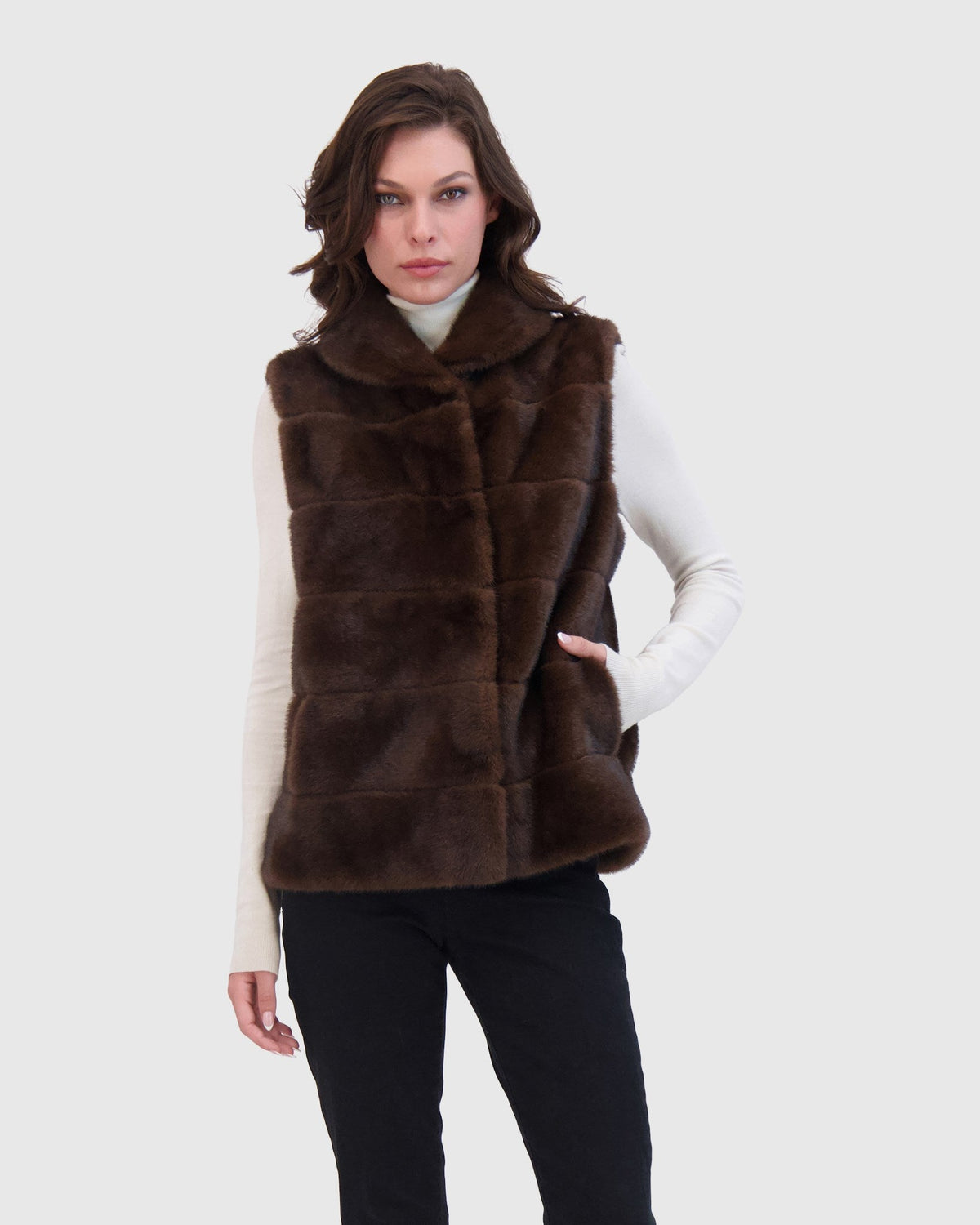 FUR-FREE MINK (FAUX FUR) VEST - BROWN