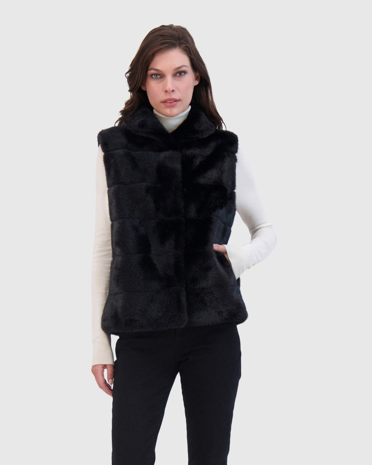 FUR-FREE MINK (FAUX FUR) VEST - BLACK