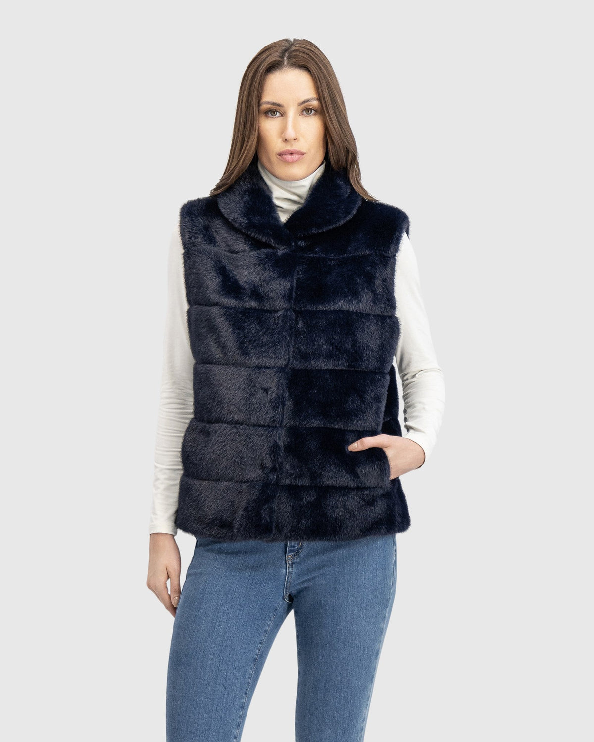 FUR-FREE MINK (FAUX FUR) VEST - NAVY