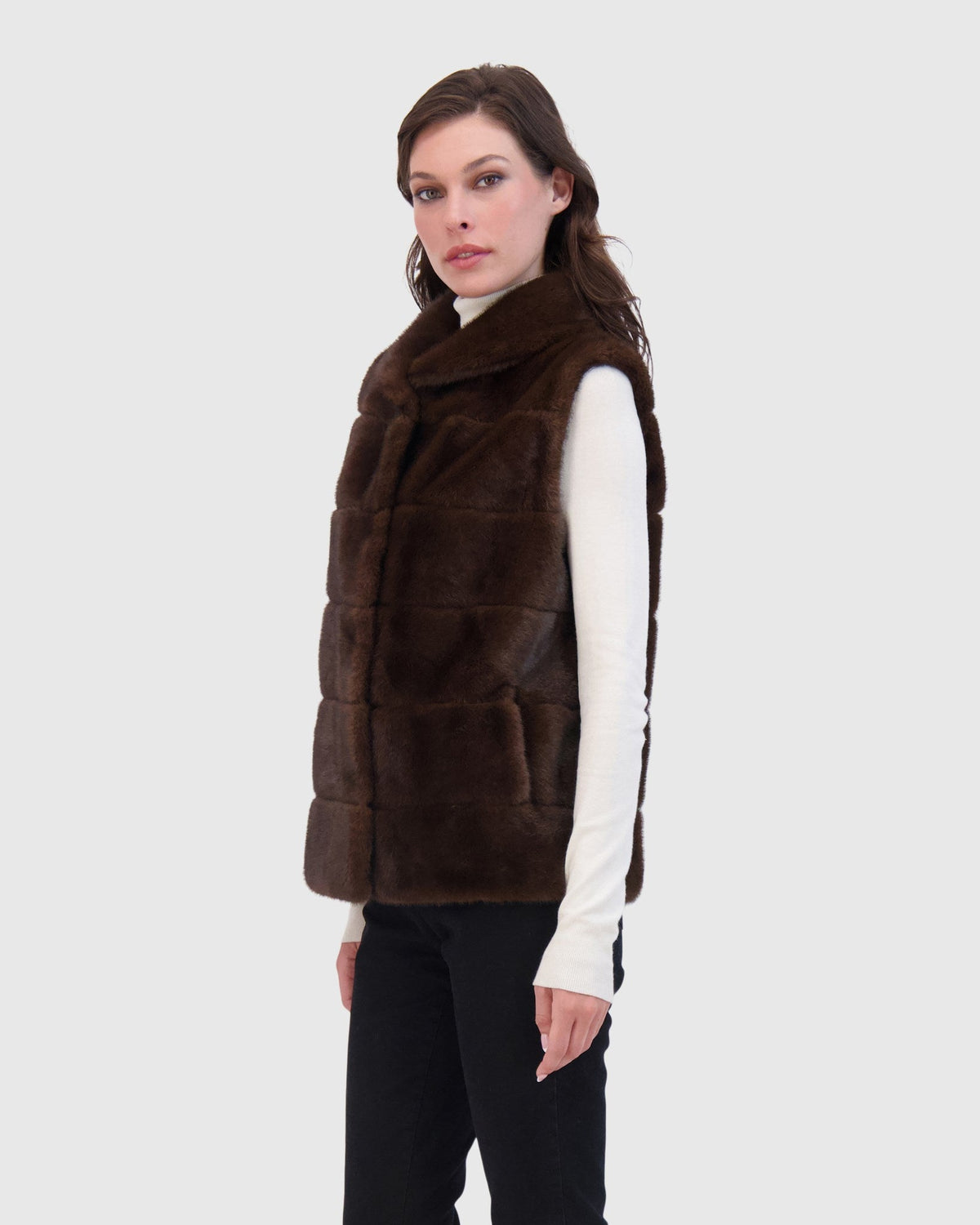 FUR-FREE MINK (FAUX FUR) VEST - BROWN