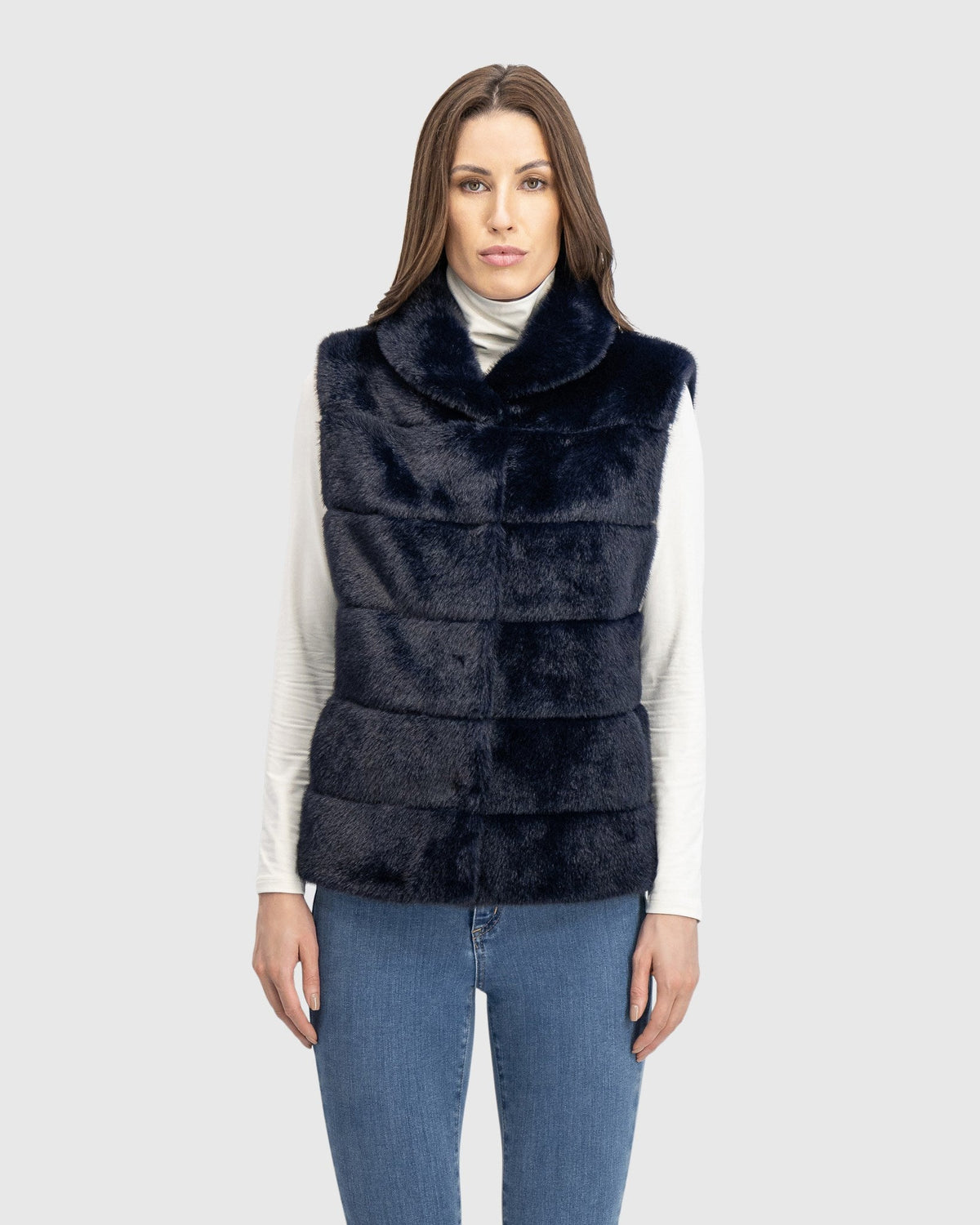 FUR-FREE MINK (FAUX FUR) VEST - NAVY