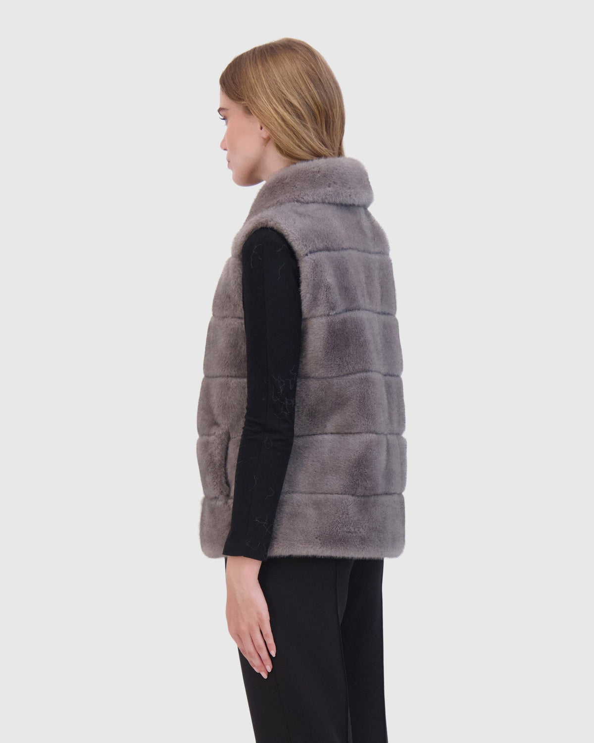 FUR-FREE MINK (FAUX FUR) VEST - DARK GRAY