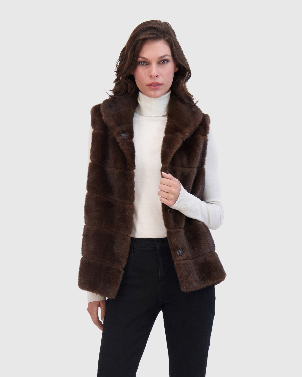 FUR-FREE MINK (FAUX FUR) VEST - BROWN