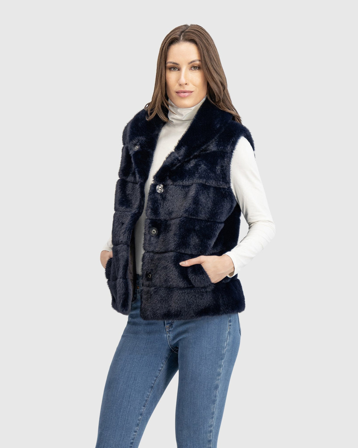 FUR-FREE MINK (FAUX FUR) VEST - NAVY