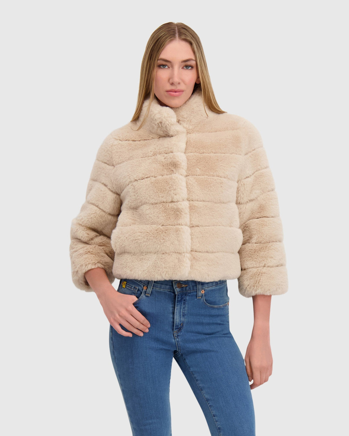 FUR-FREE REX RABBIT (FAUX FUR) JACKET - BEIGE