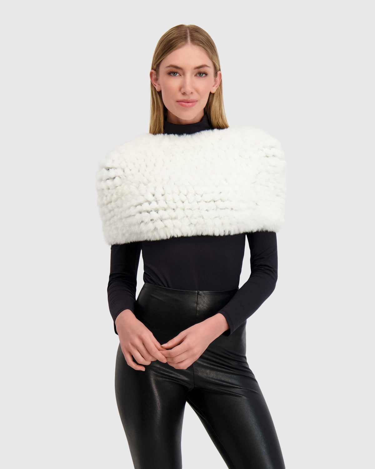 FUR-FREE REX RABBIT (FAUX FUR) KNIT COWL - WHITE