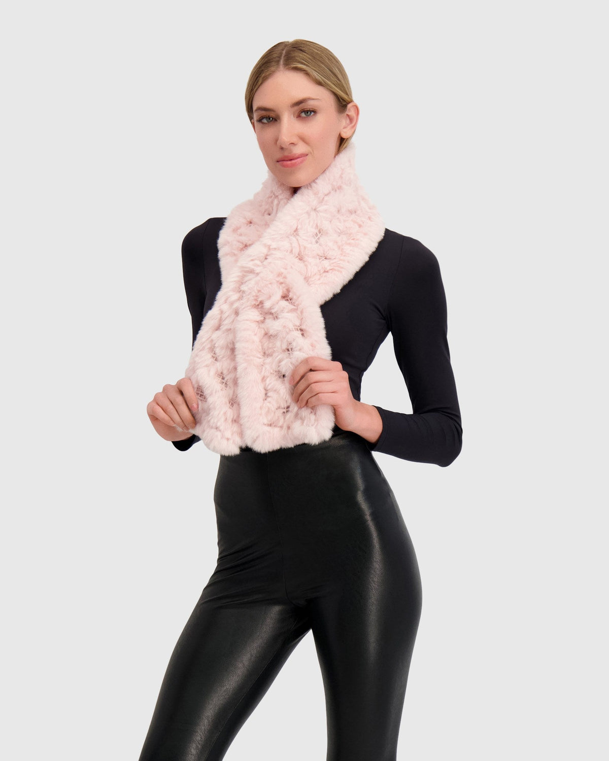 FUR-FREE REX RABBIT (FAUX FUR) KNIT PULL THROUGH SCARF - LIGHT PINK