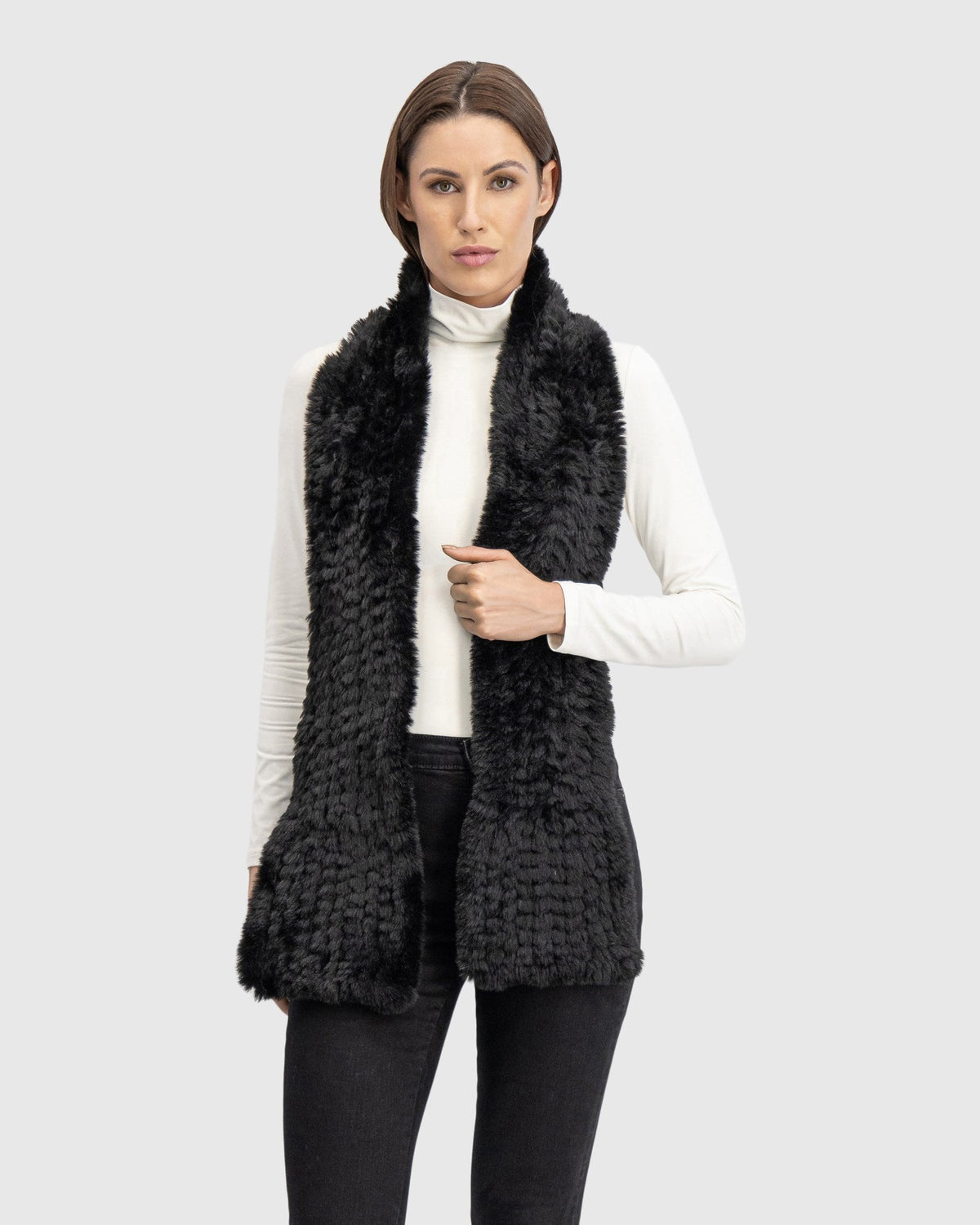 FUR-FREE REX RABBIT (FAUX FUR) KNIT SCARF - BLACK