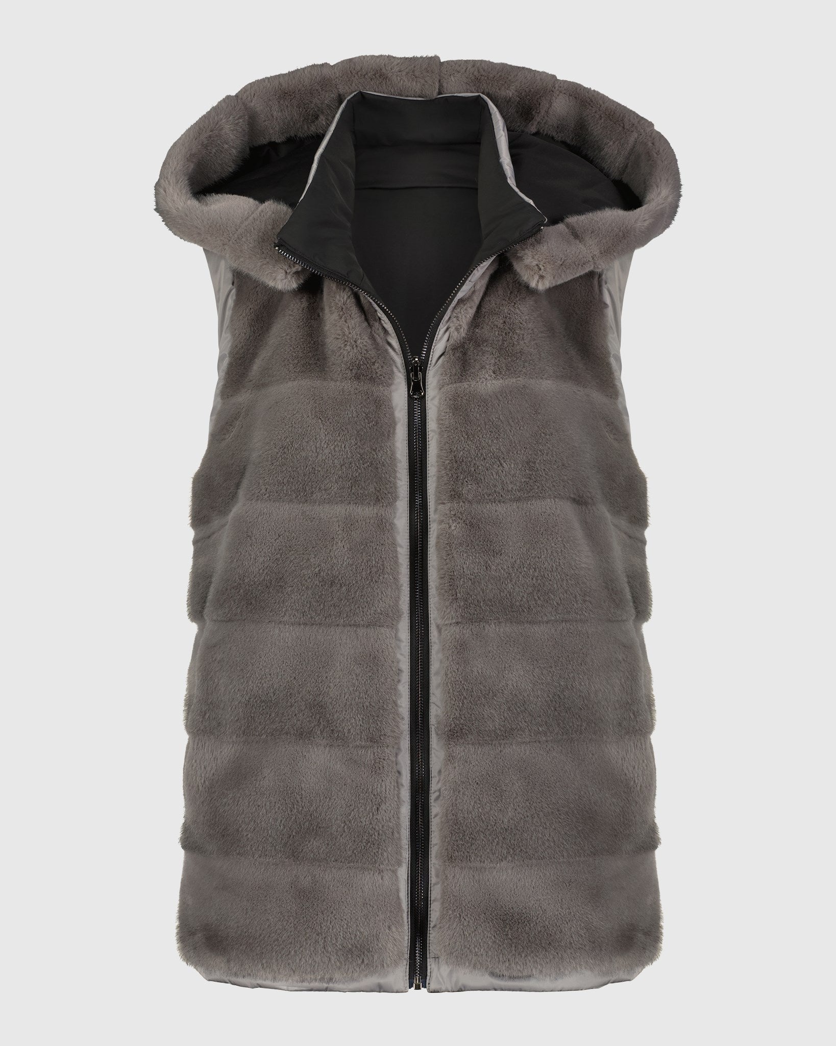 FUR-FREE REX RABBIT (FAUX FUR) REVERSIBLE HOODED VEST