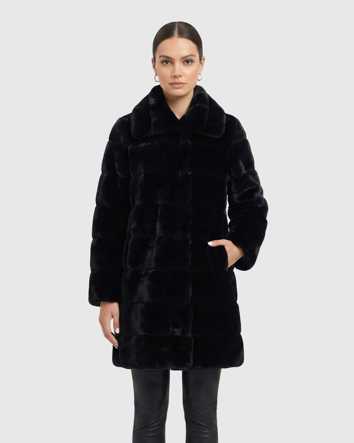 FUR-FREE REX RABBIT (FAUX FUR) SHORT COAT - BLACK
