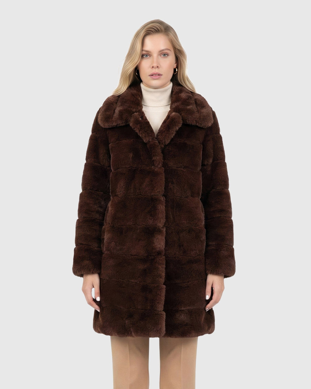 FUR-FREE REX RABBIT (FAUX FUR) SHORT COAT - DARK BROWN