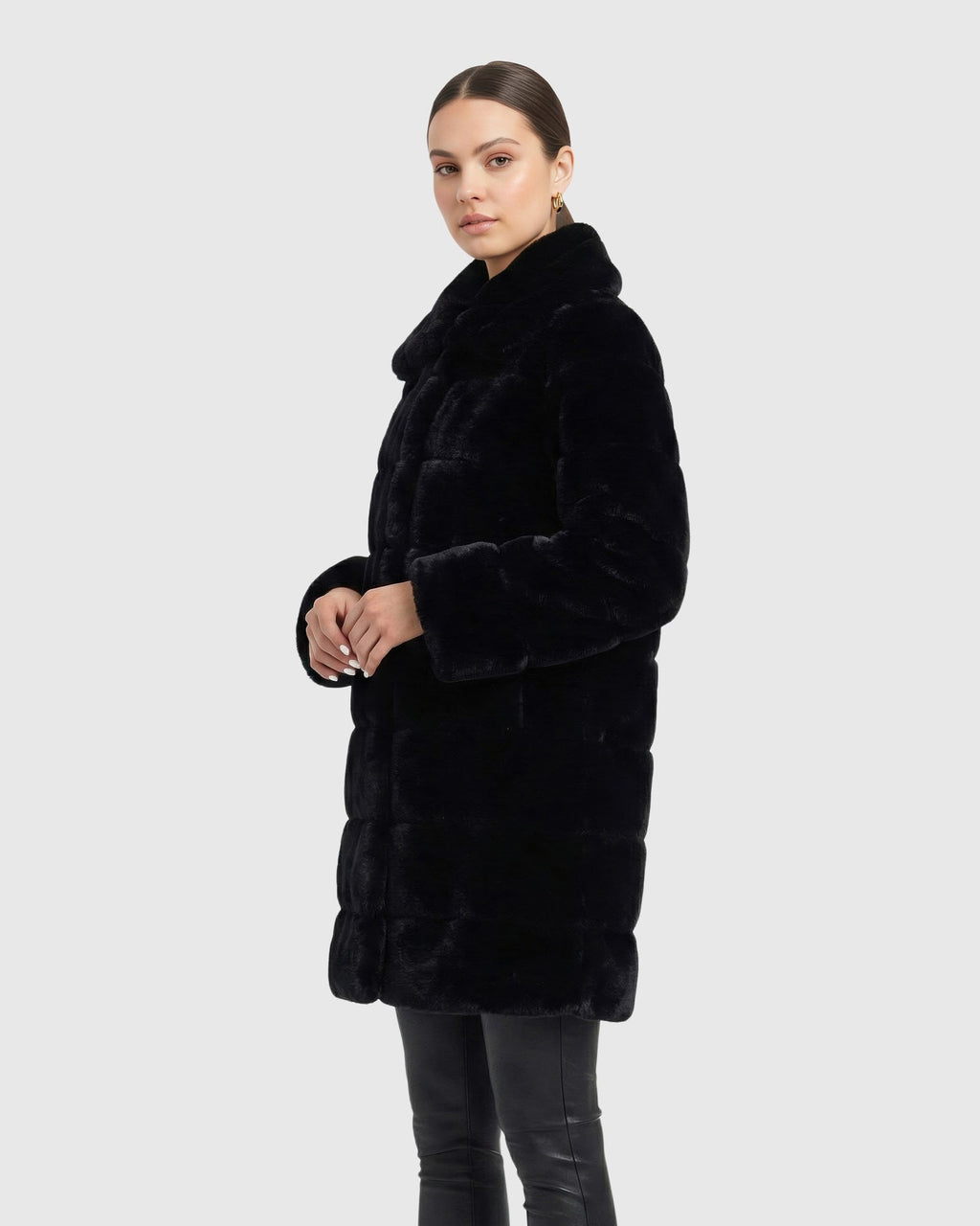 FUR-FREE REX RABBIT (FAUX FUR) SHORT COAT - BLACK