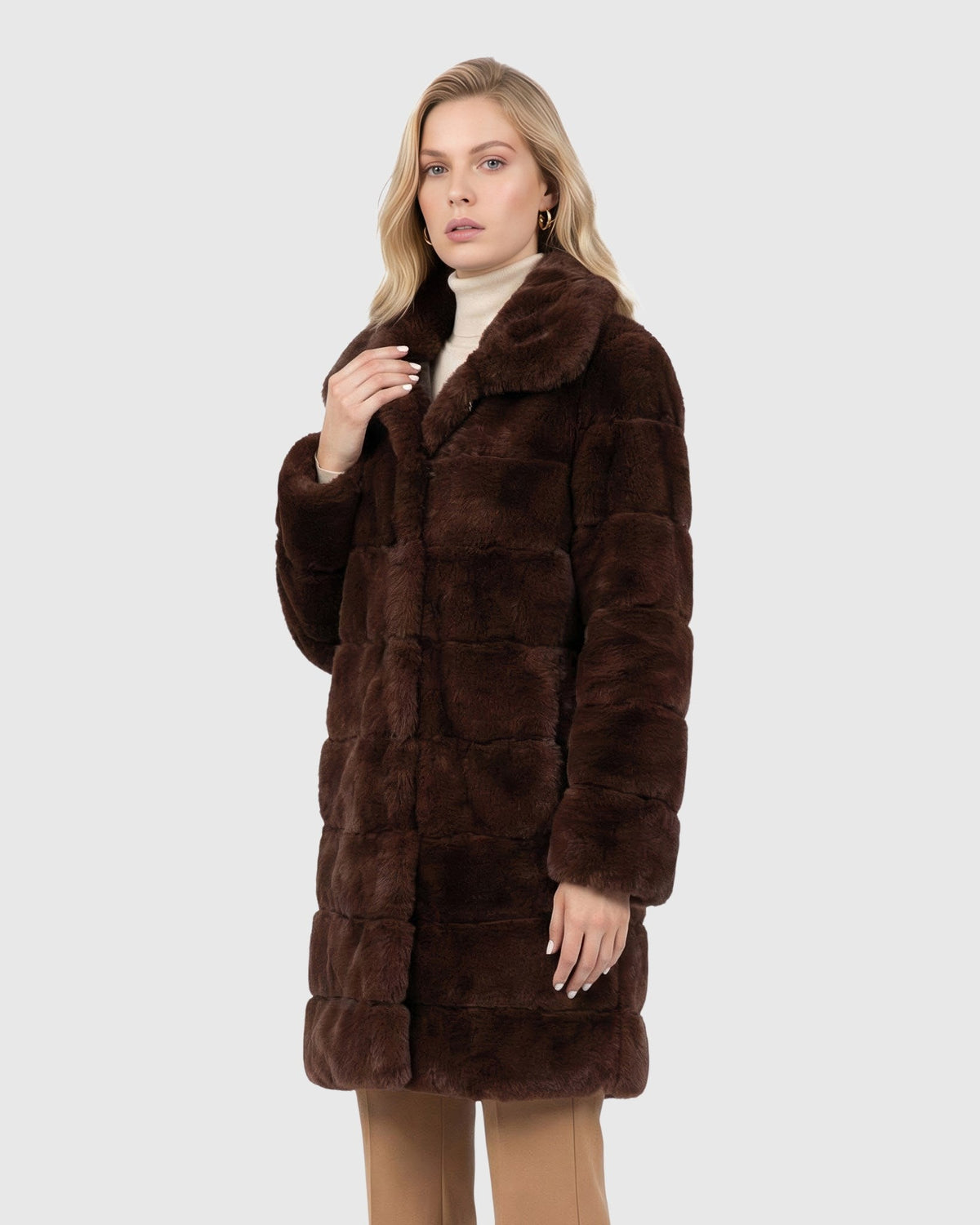 FUR-FREE REX RABBIT (FAUX FUR) SHORT COAT - DARK BROWN