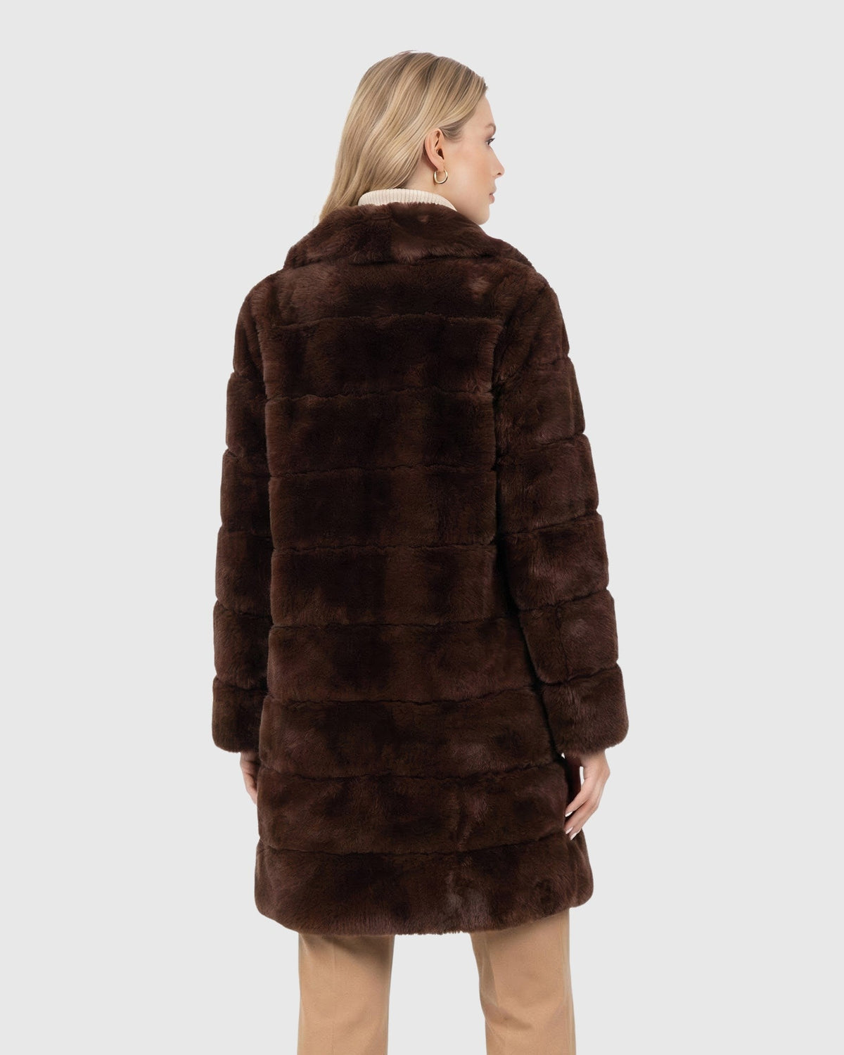FUR-FREE REX RABBIT (FAUX FUR) SHORT COAT - DARK BROWN