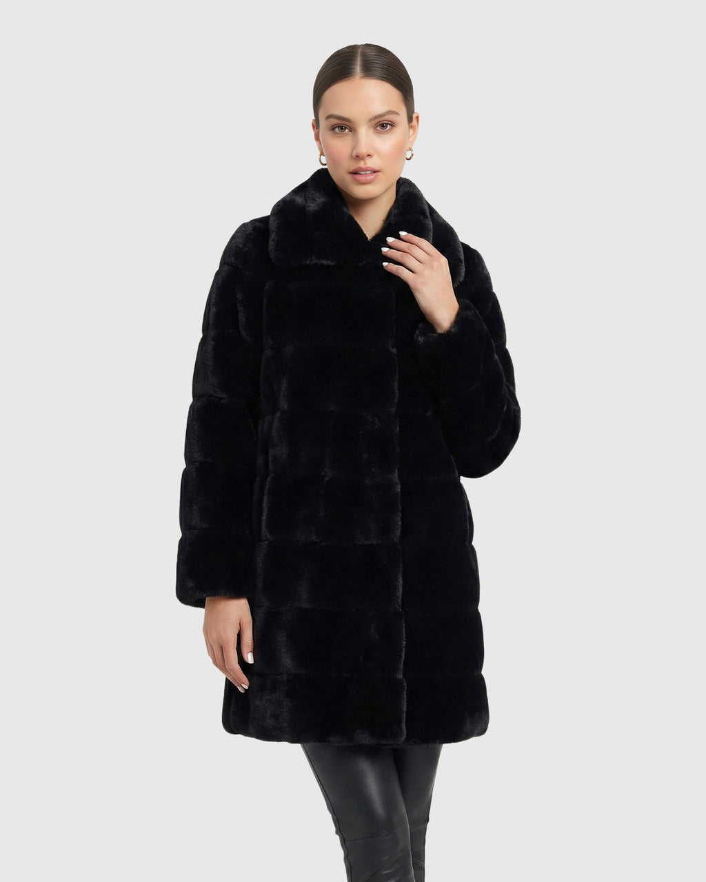 FUR-FREE REX RABBIT (FAUX FUR) SHORT COAT - BLACK