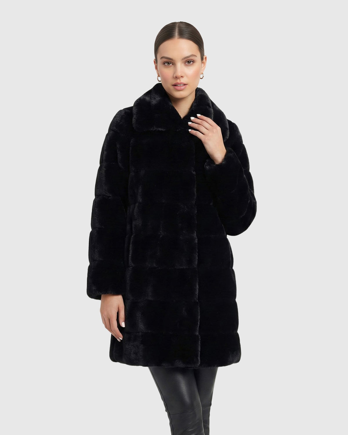 FUR-FREE REX RABBIT (FAUX FUR) SHORT COAT - BLACK