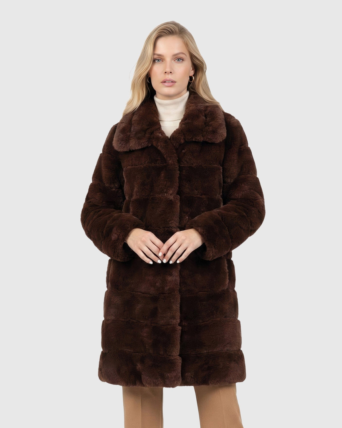 FUR-FREE REX RABBIT (FAUX FUR) SHORT COAT - DARK BROWN