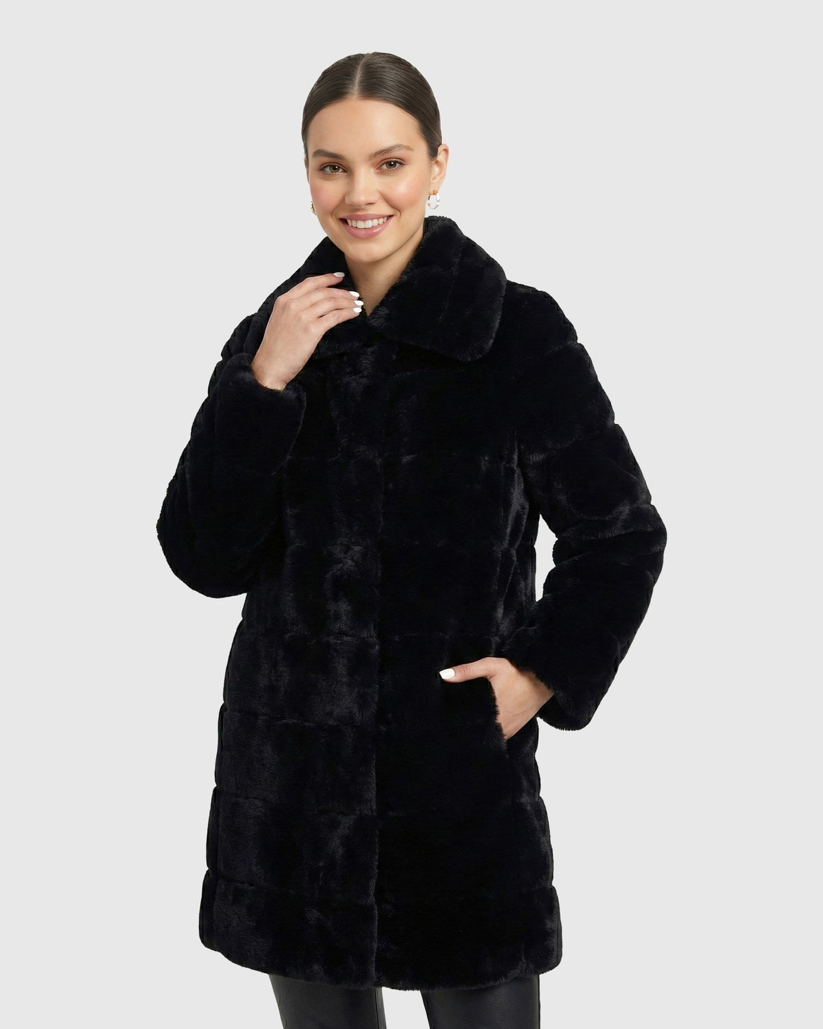 FUR-FREE REX RABBIT (FAUX FUR) SHORT COAT - BLACK