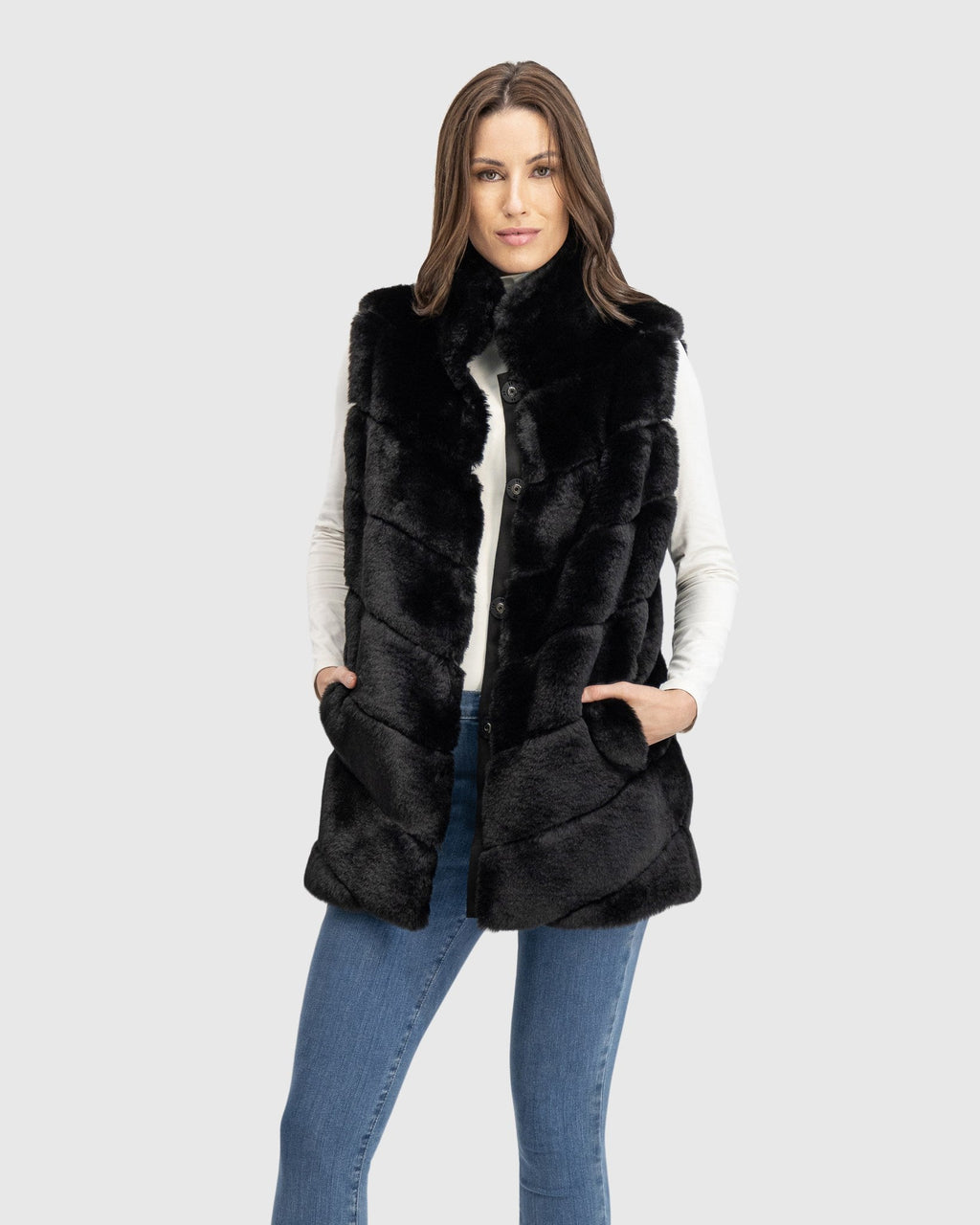 FUR-FREE REX RABBIT (FAUX FUR) VEST - BLACK