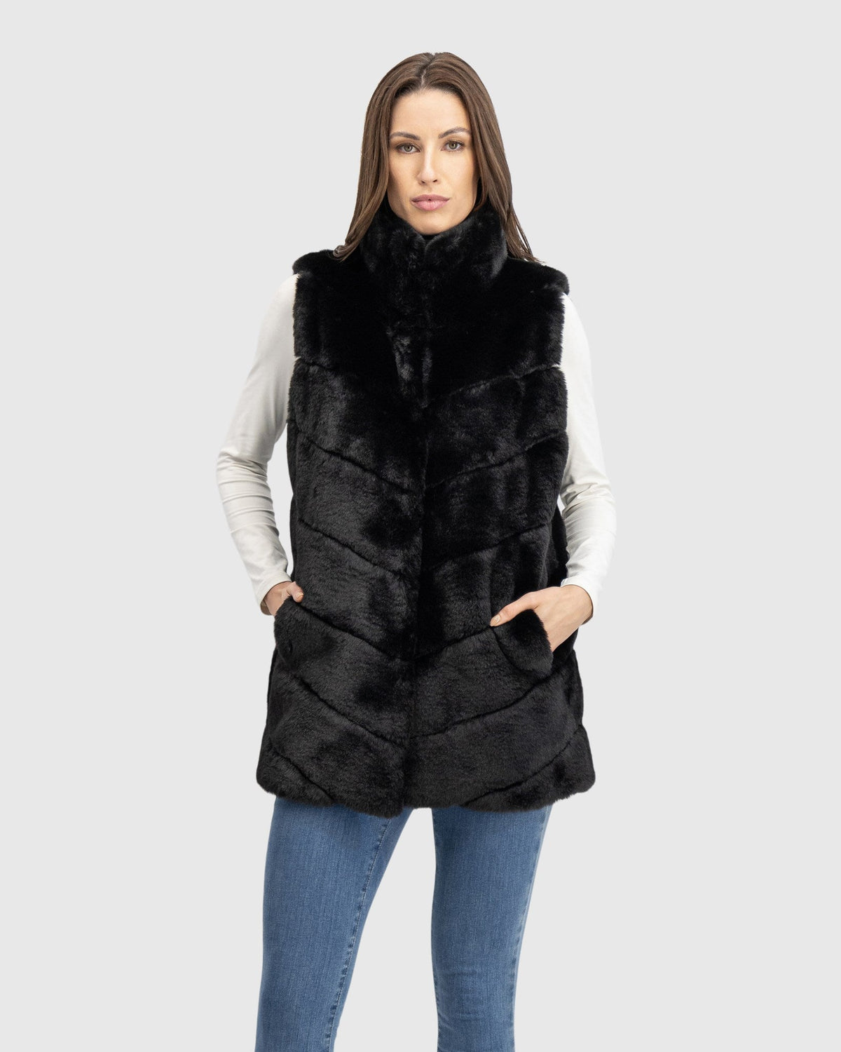 FUR-FREE REX RABBIT (FAUX FUR) VEST - BLACK