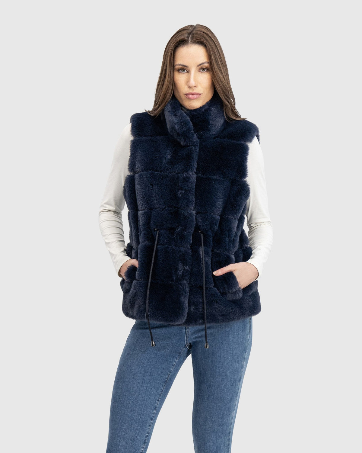 FUR-FREE REX RABBIT (FAUX FUR) VEST - NAVY