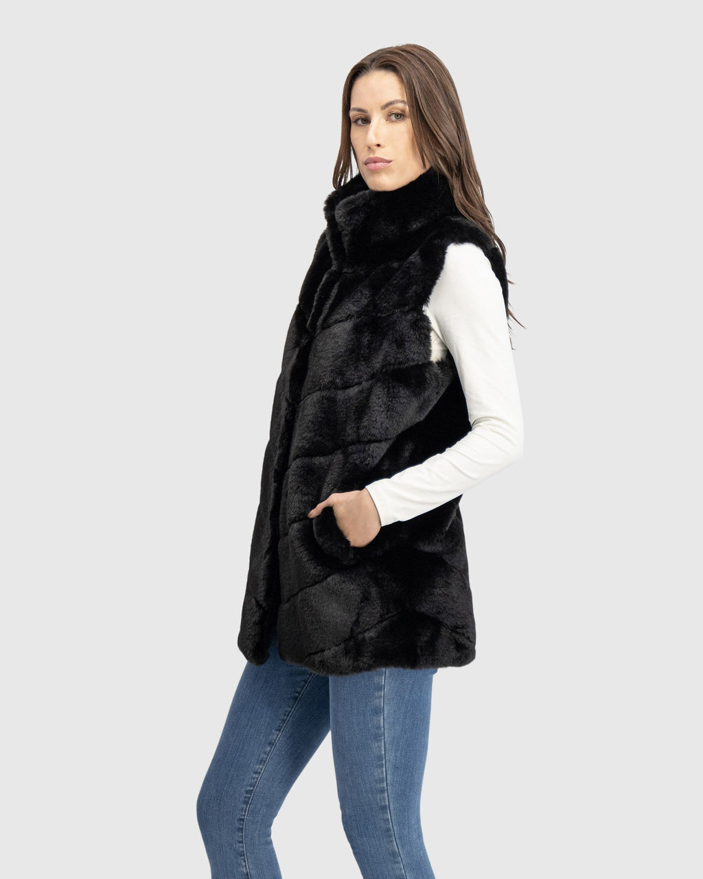 FUR-FREE REX RABBIT (FAUX FUR) VEST - BLACK
