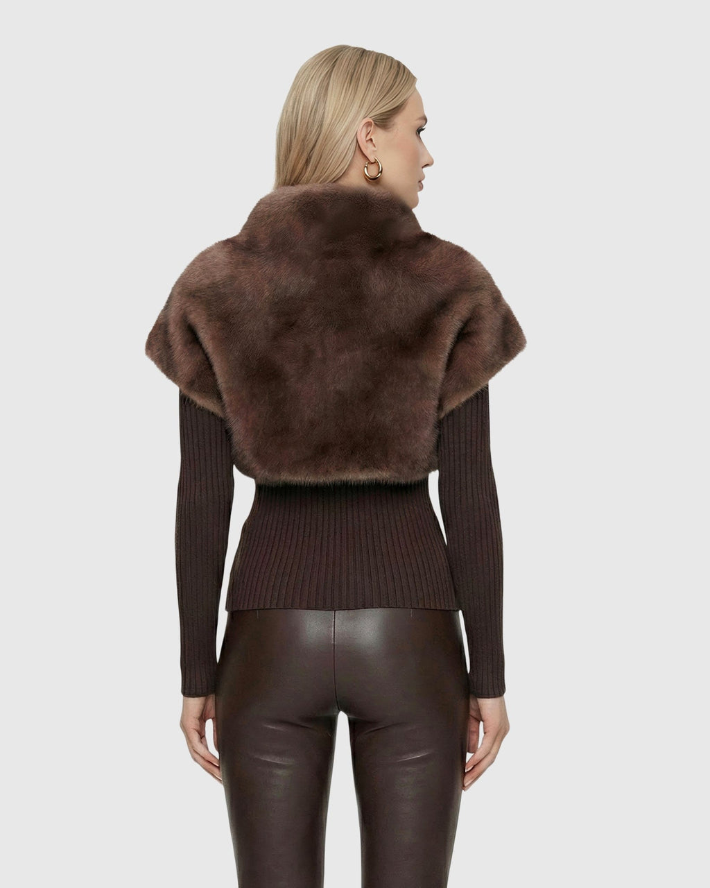 FUR-FREE SABLE (FAUX FUR) BOLERO, SHORT SLEEVES - BROWN