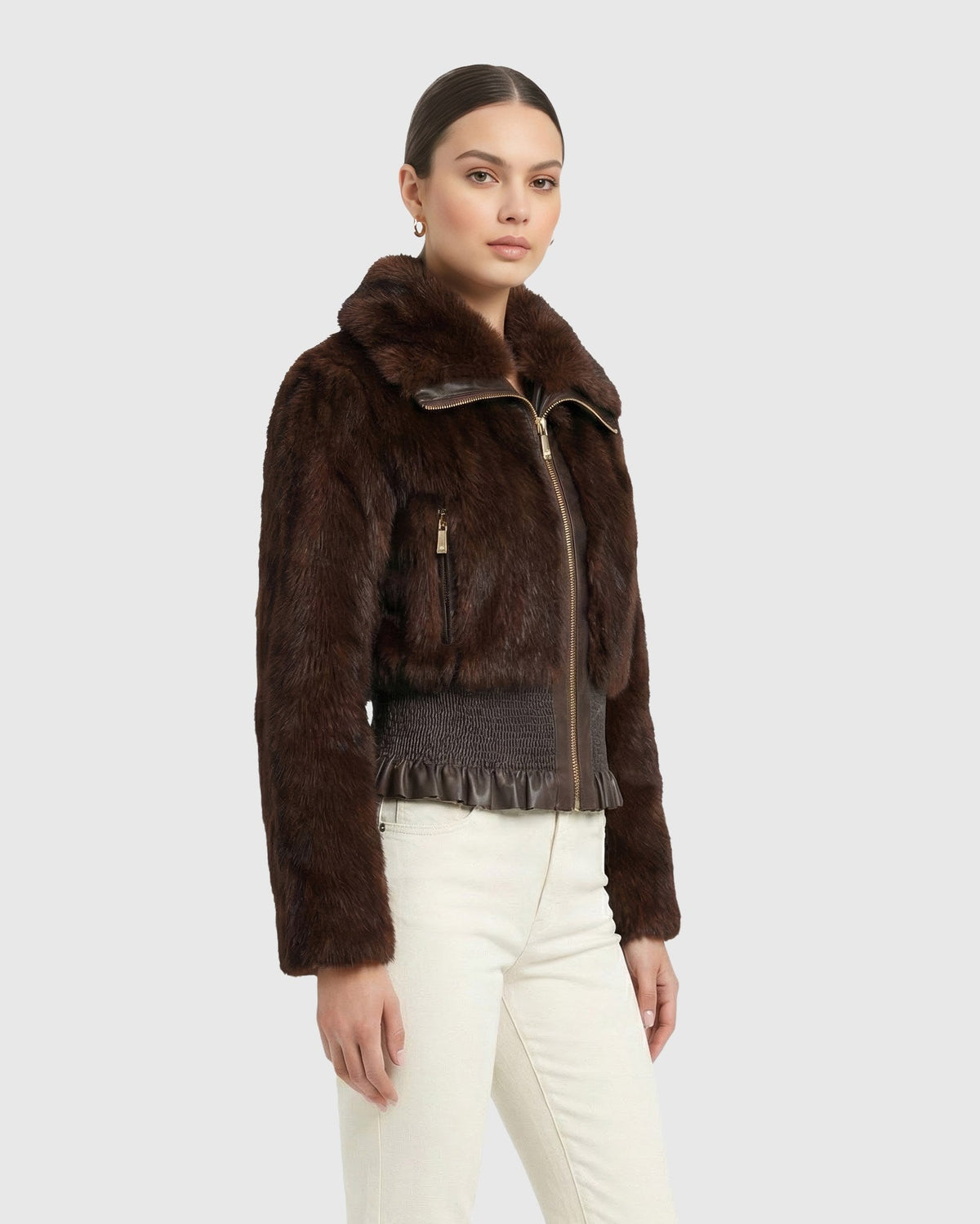FUR-FREE SABLE (FAUX FUR) JACKET - DARK BROWN