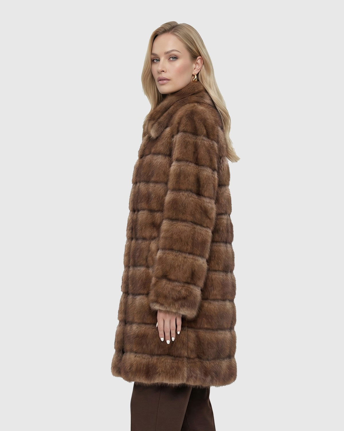 FUR-FREE SABLE (FAUX FUR) SHORT COAT - BROWN