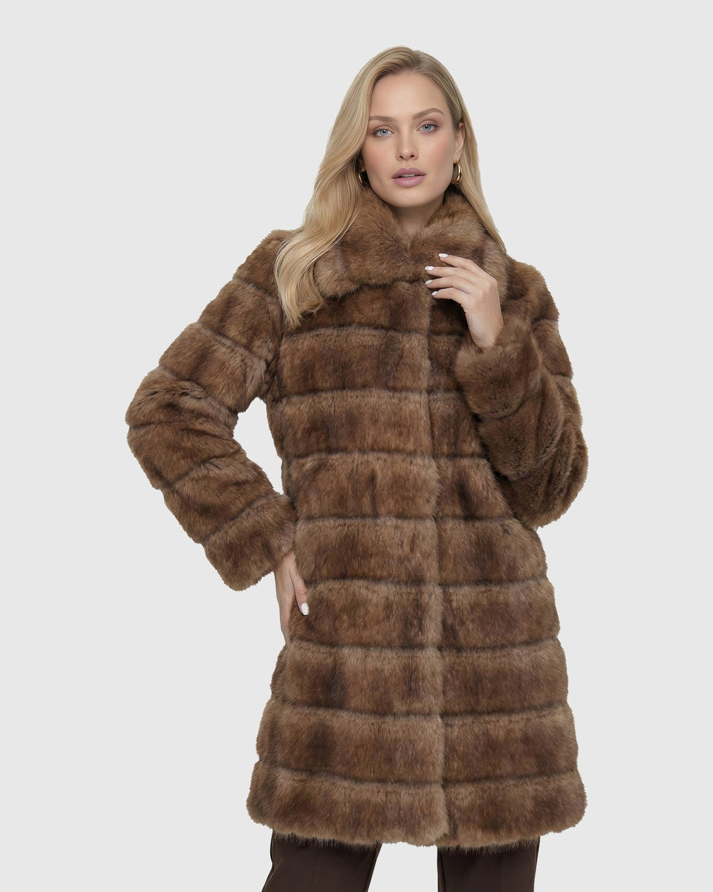 FUR-FREE SABLE (FAUX FUR) SHORT COAT - BROWN