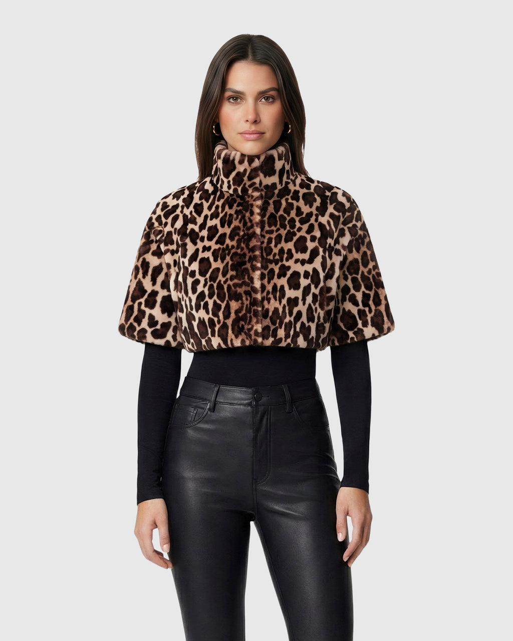 FUR-FREE SHEARED MINK (FAUX FUR) BOLERO, SHORT SLEEVES - BROWN LPRD