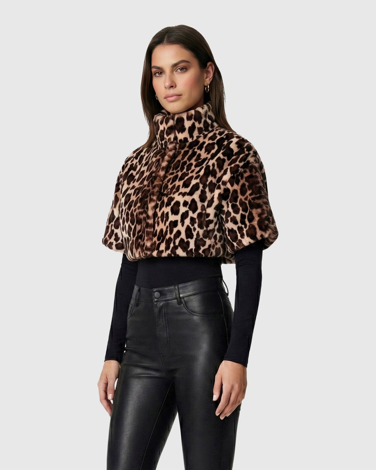 FUR-FREE SHEARED MINK (FAUX FUR) BOLERO, SHORT SLEEVES - BROWN LPRD