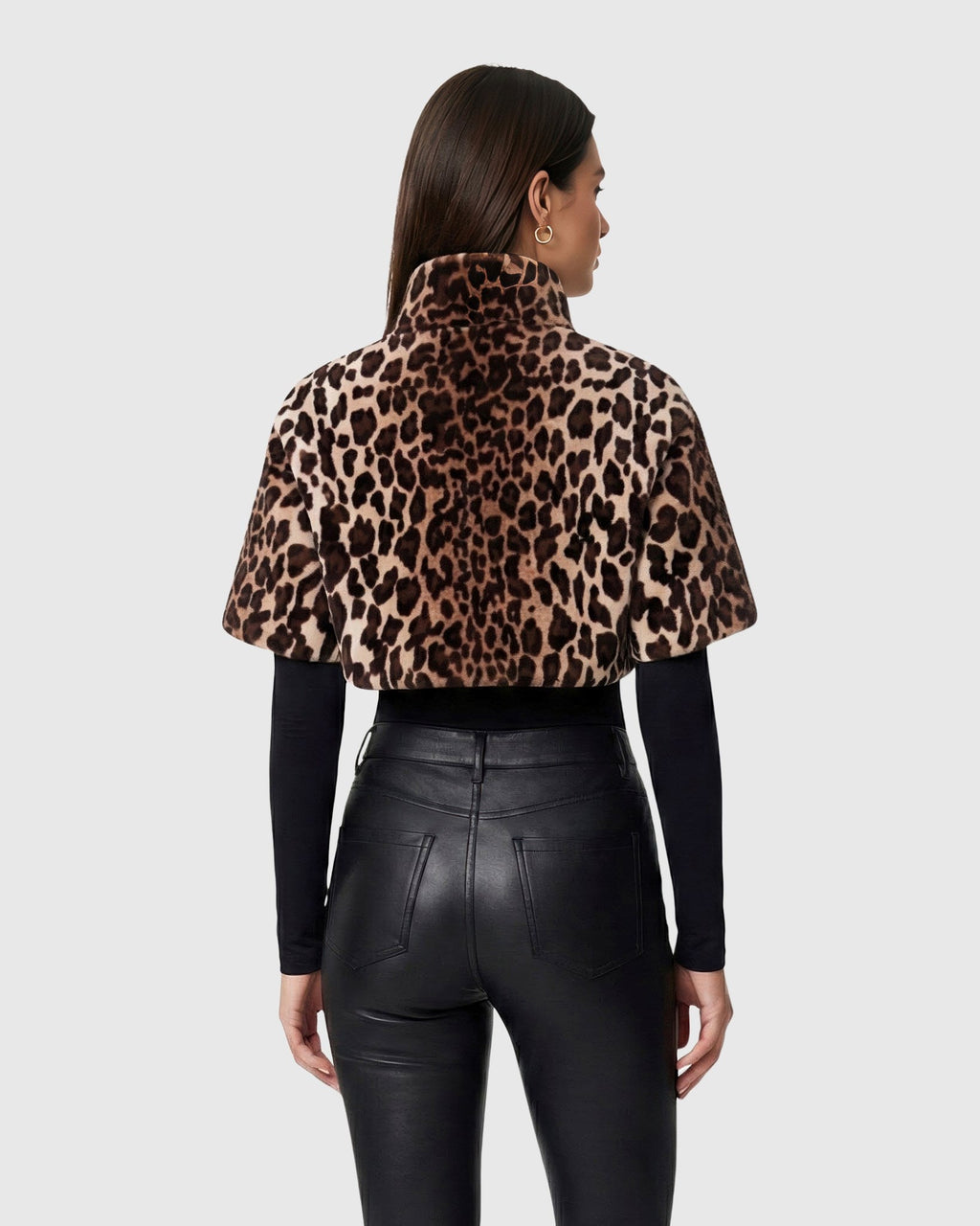 FUR-FREE SHEARED MINK (FAUX FUR) BOLERO, SHORT SLEEVES - BROWN LPRD