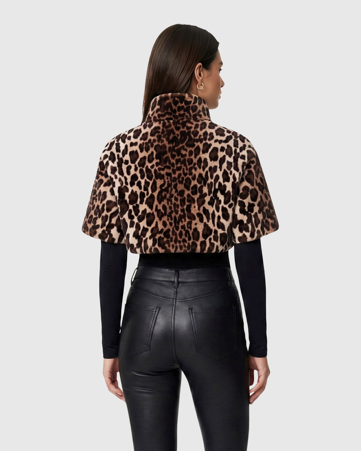 FUR-FREE SHEARED MINK (FAUX FUR) BOLERO, SHORT SLEEVES - BROWN LPRD