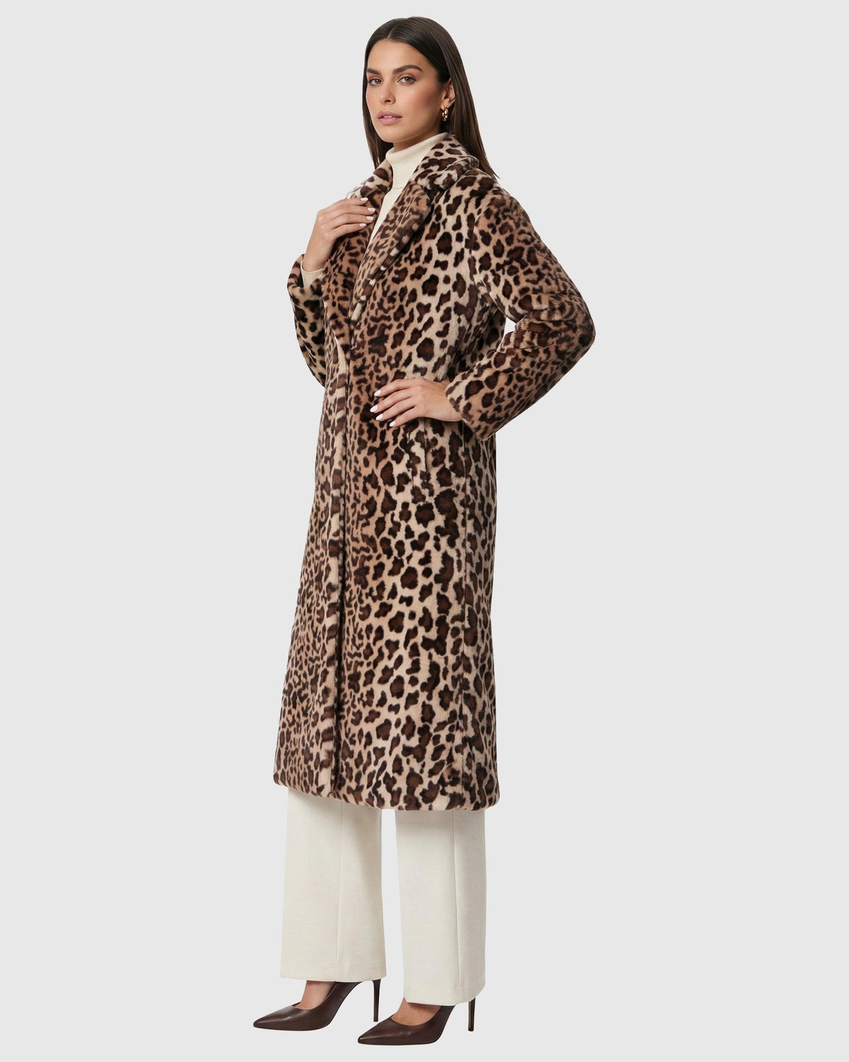 FUR-FREE SHEARED MINK (FAUX FUR) COAT - BROWN LPRD