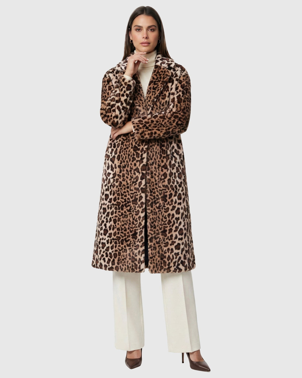 FUR-FREE SHEARED MINK (FAUX FUR) COAT - BROWN LPRD