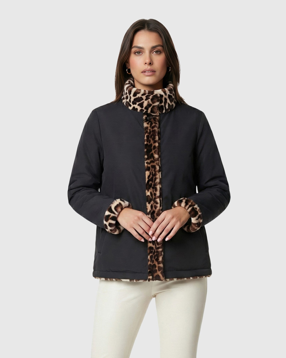 FUR-FREE SHEARED MINK (FAUX FUR) REVERSIBLE JACKET - BROWN LPRD/BLACK