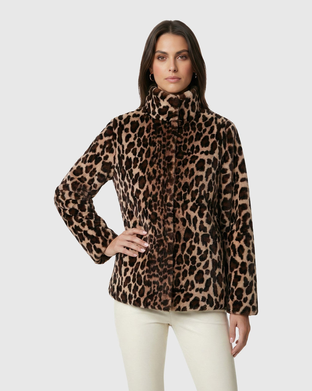 FUR-FREE SHEARED MINK (FAUX FUR) REVERSIBLE JACKET - BROWN LPRD/BLACK