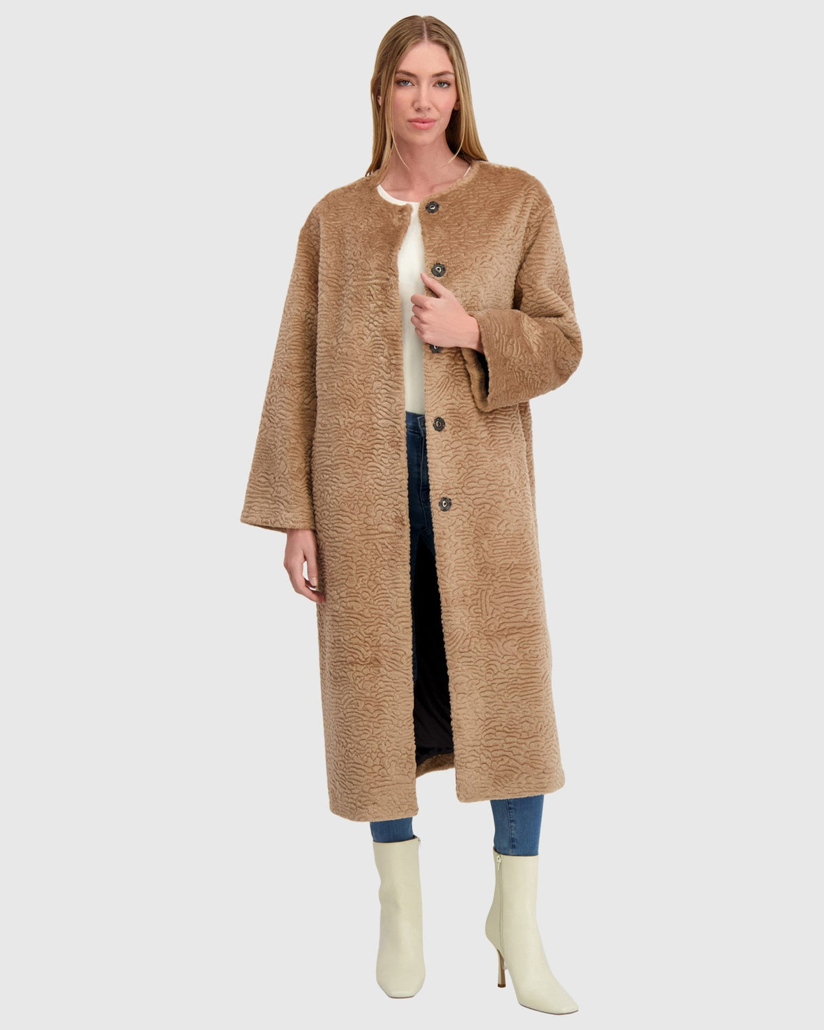 FUR-FREE SHEARLING LAMB (FAUX FUR) COAT - BISCOTTI